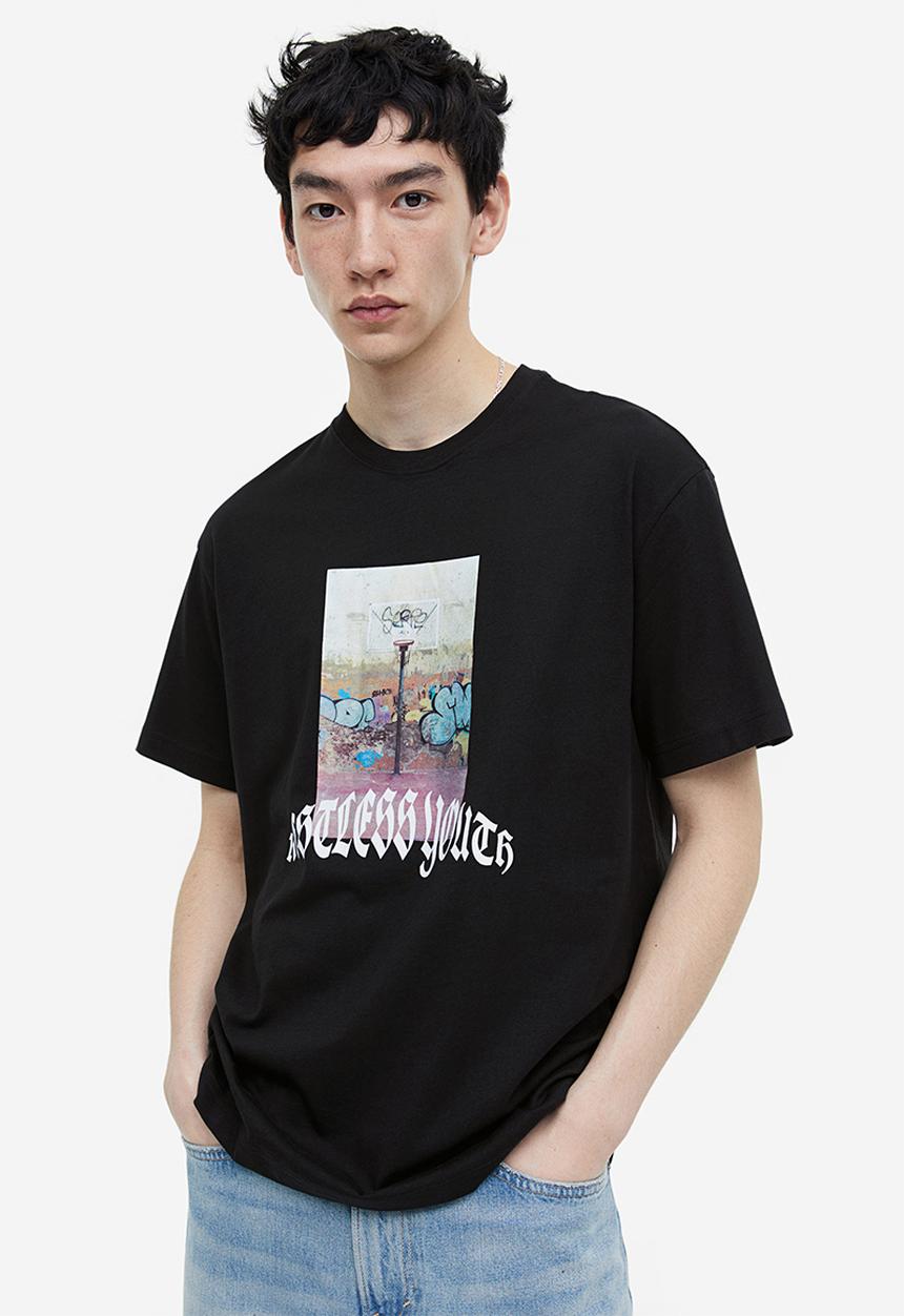 H&M - Relaxed fit printed T-shirt - black/restless youth