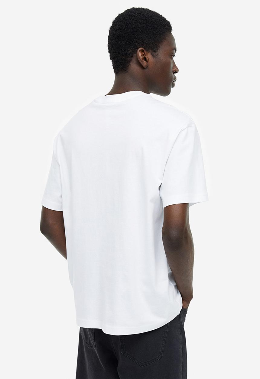 H&M - Relaxed fit printed T-shirt - white/mushrooms