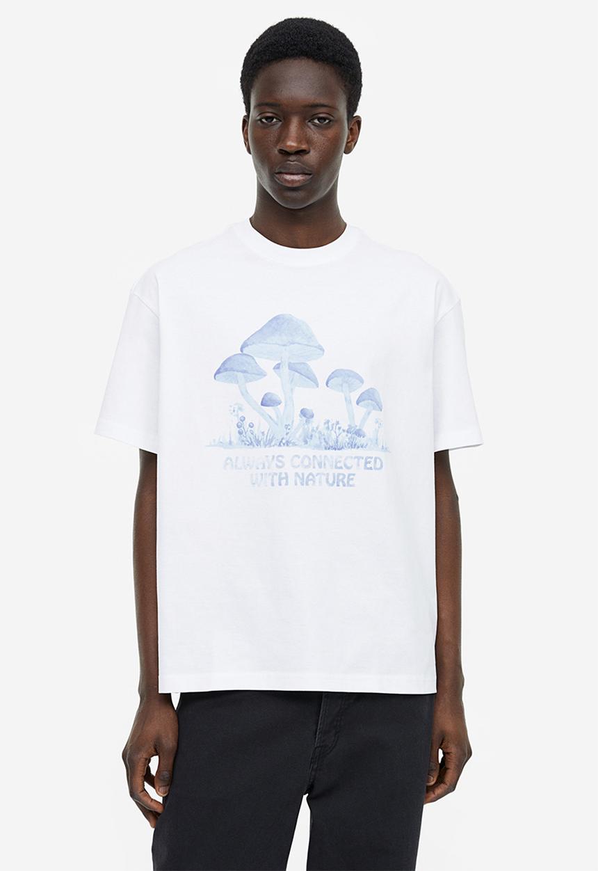 H&M - Relaxed fit printed T-shirt - white/mushrooms