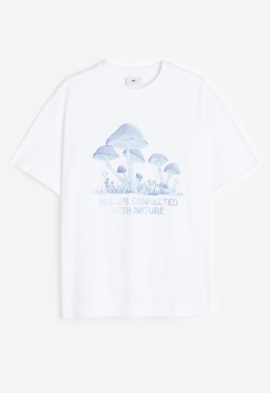H&M - Relaxed fit printed T-shirt - white/mushrooms