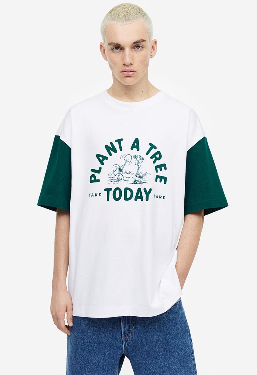 H&M - Oversized fit t-shirt - white/snoopy 