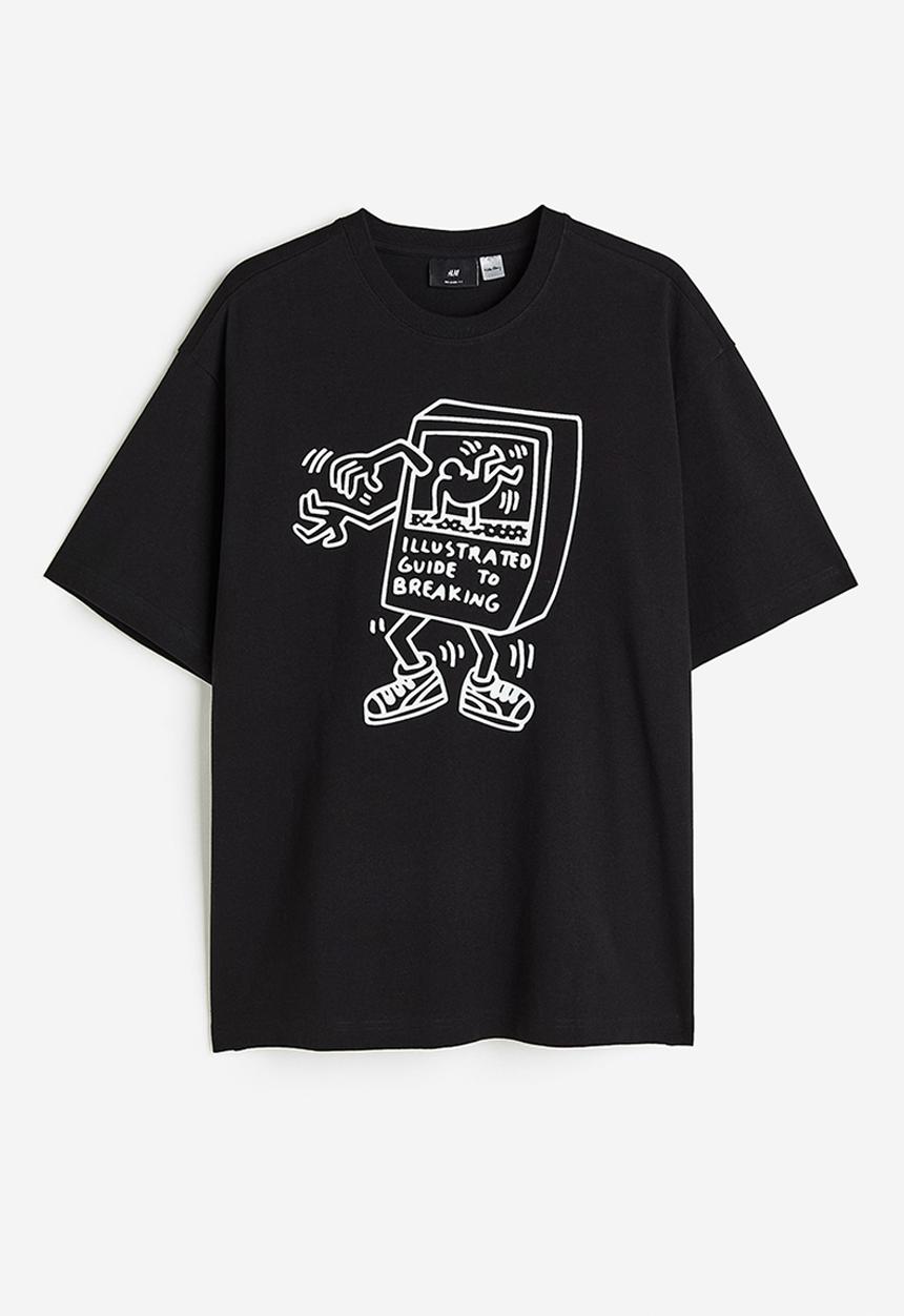 H&M - Relaxed fit printed t-shirt - black/keith haring 