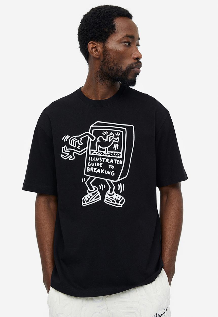 H&M - Relaxed fit printed t-shirt - black/keith haring 