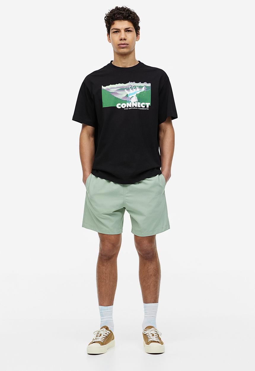H&M - Relaxed fit printed t-shirt - black/connect 