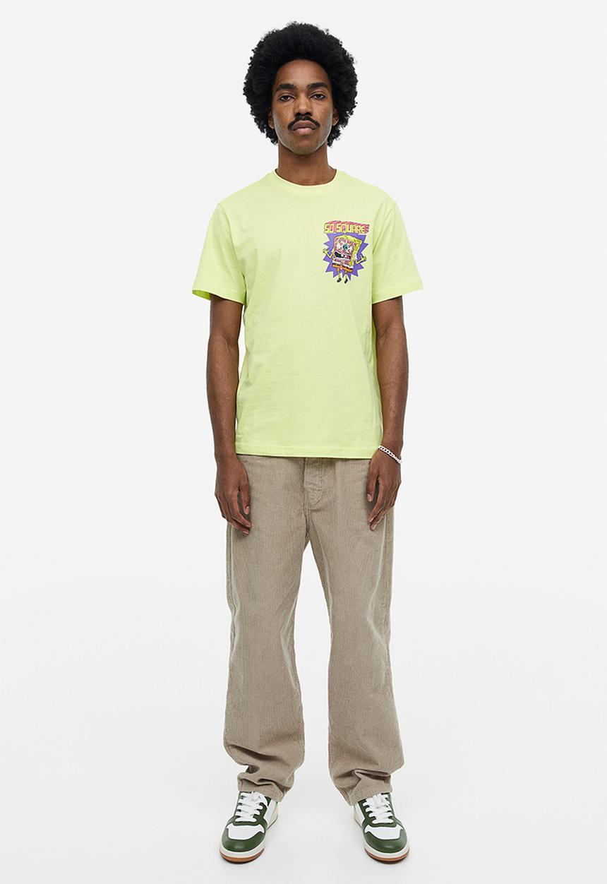 H&M - Regular fit t-shirt - neon yellow/spongebob 