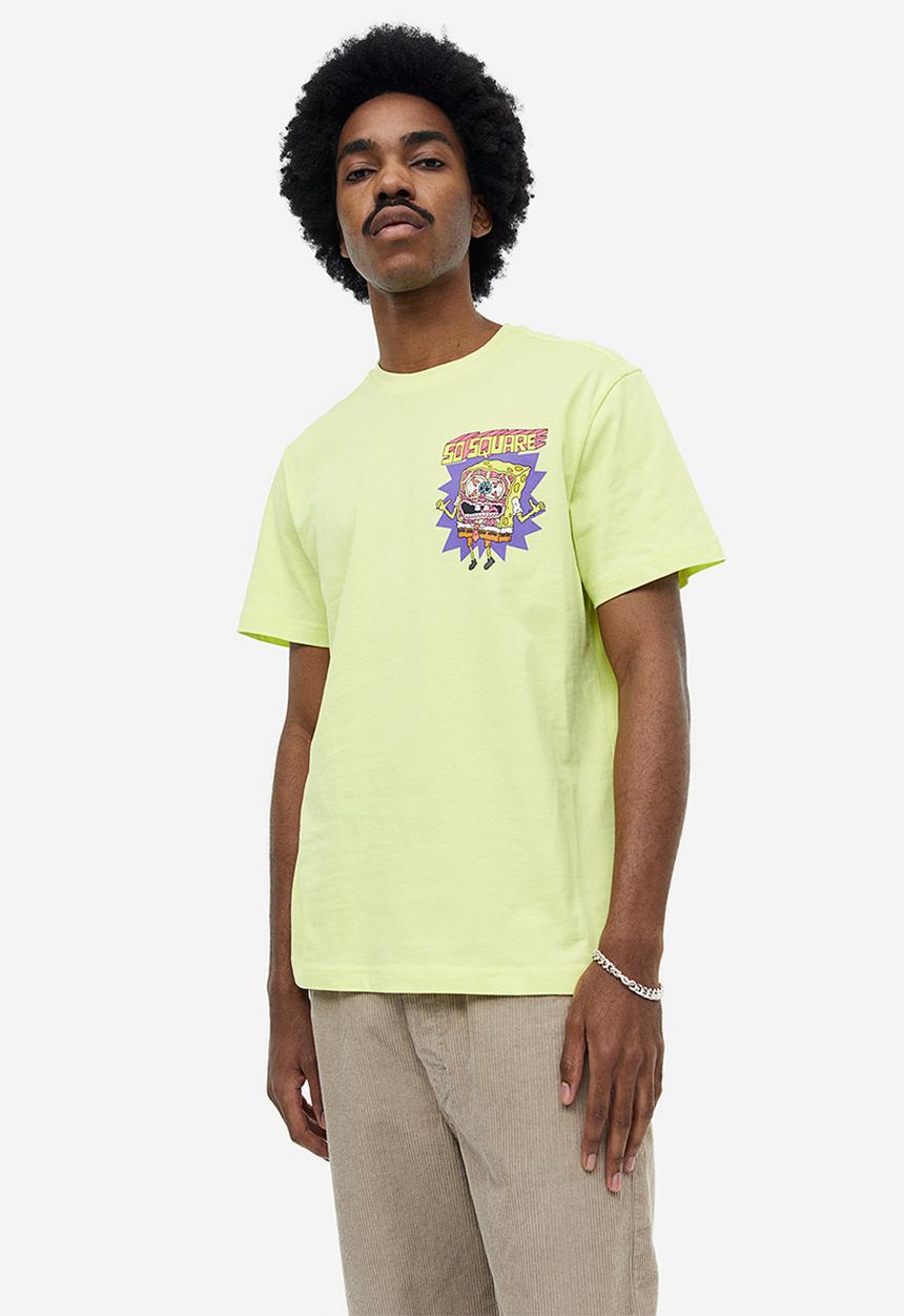 H&M - Regular fit t-shirt - neon yellow/spongebob 