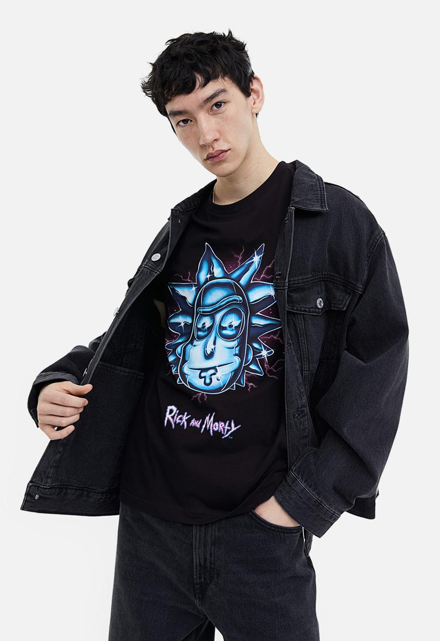 H&M - Regular fit t-shirt - black/rick and morty 