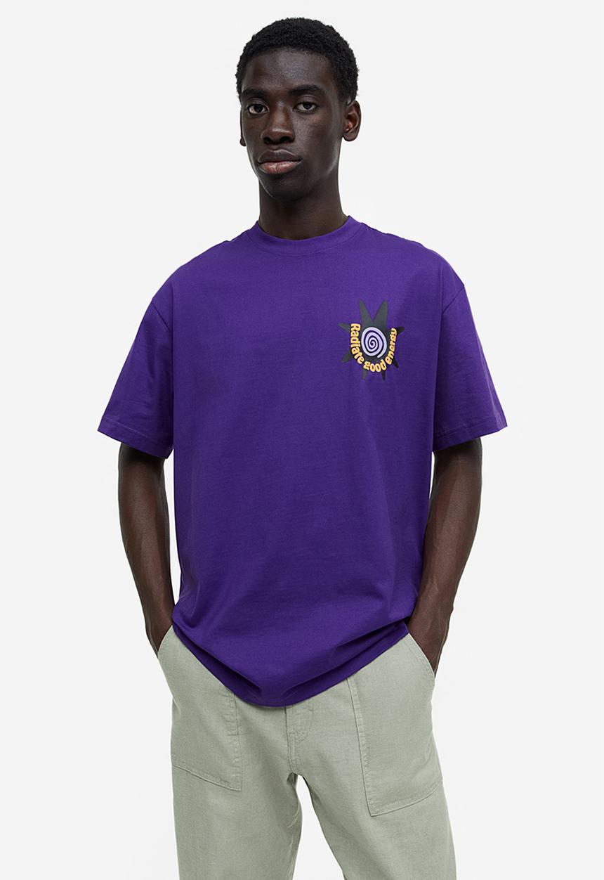 H&M - Relaxed fit printed T-shirt - purple/radiate good energy 
