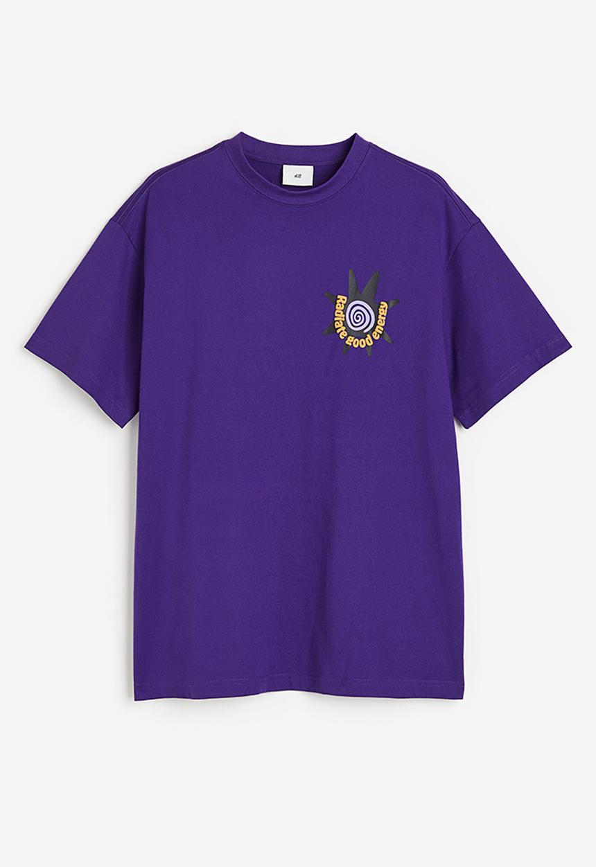 H&M - Relaxed fit printed T-shirt - purple/radiate good energy 