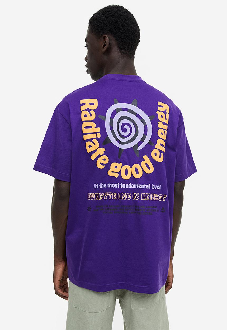 H&M - Relaxed fit printed T-shirt - purple/radiate good energy 
