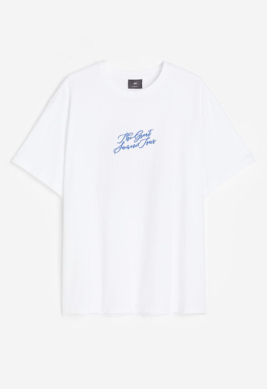 H&M - Relaxed fit printed T-shirt - white/lemon 