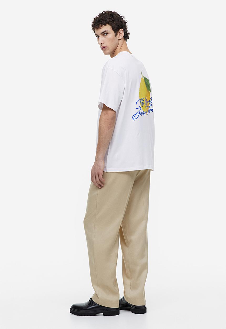 H&M - Relaxed fit printed T-shirt - white/lemon 