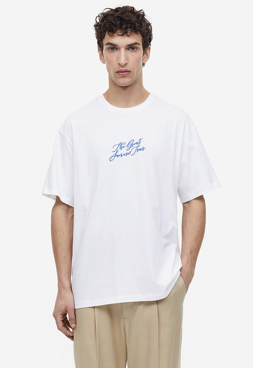 H&M - Relaxed fit printed T-shirt - white/lemon 