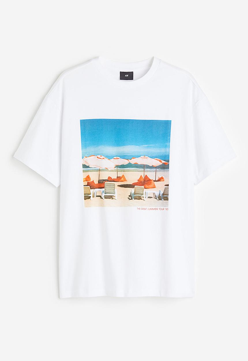 H&M - Relaxed fit printed T-shirt - white/beach 