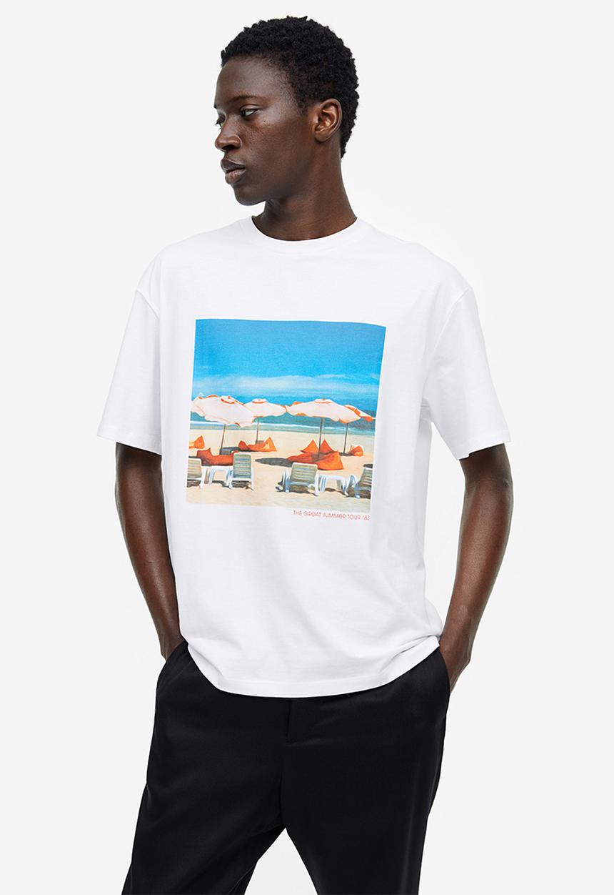 H&M - Relaxed fit printed T-shirt - white/beach 