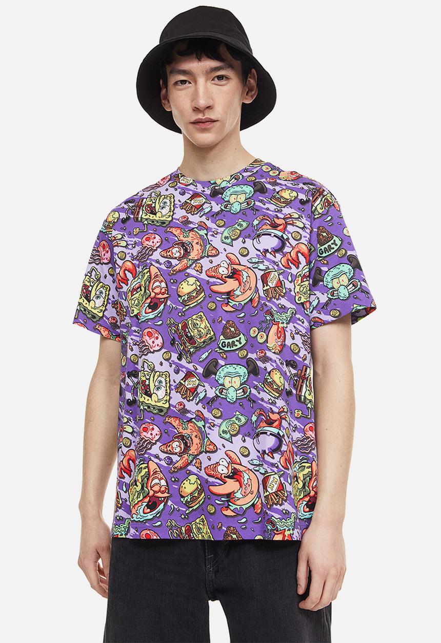 H&M - Relaxed fit printed T-shirt - purple/spongebob squarepants 