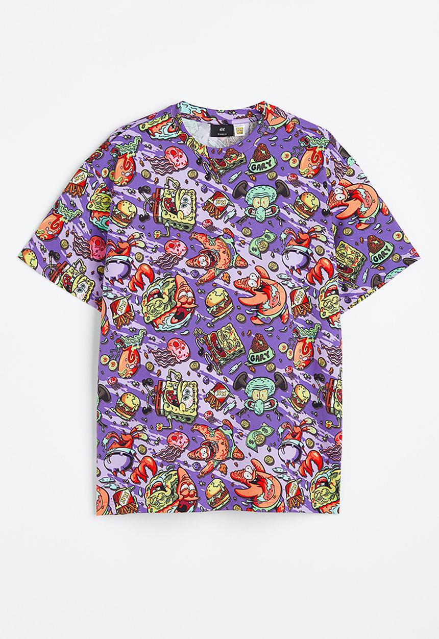 H&M - Relaxed fit printed T-shirt - purple/spongebob squarepants 