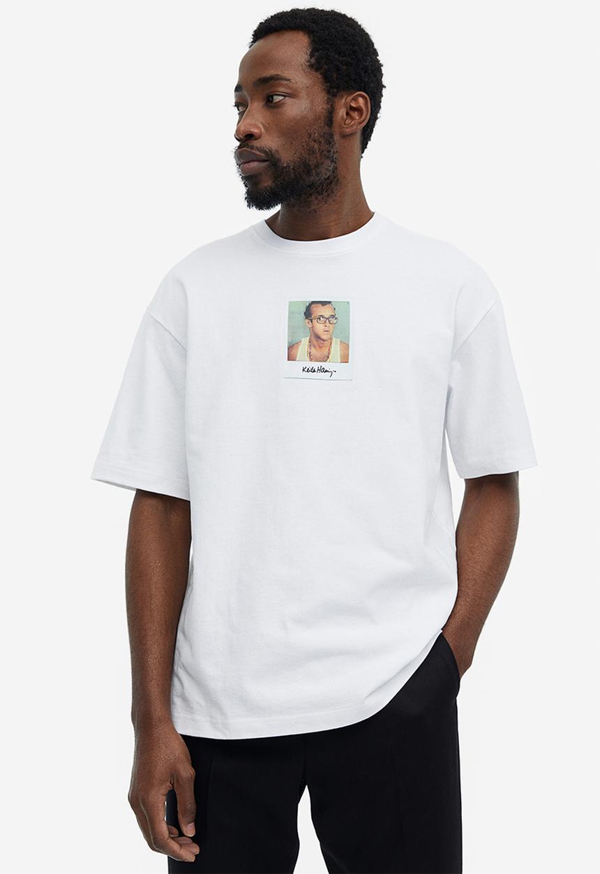 H&M - Relaxed fit printed T-shirt - white/keith haring 