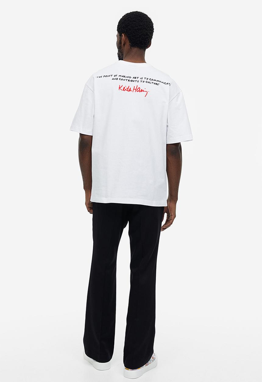 H&M - Relaxed fit printed T-shirt - white/keith haring 