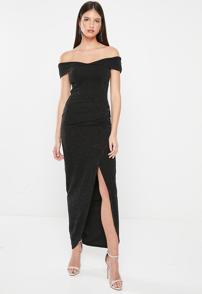 SISSY BOY - Less fear: bardot maxi with side gauging - black sparkle