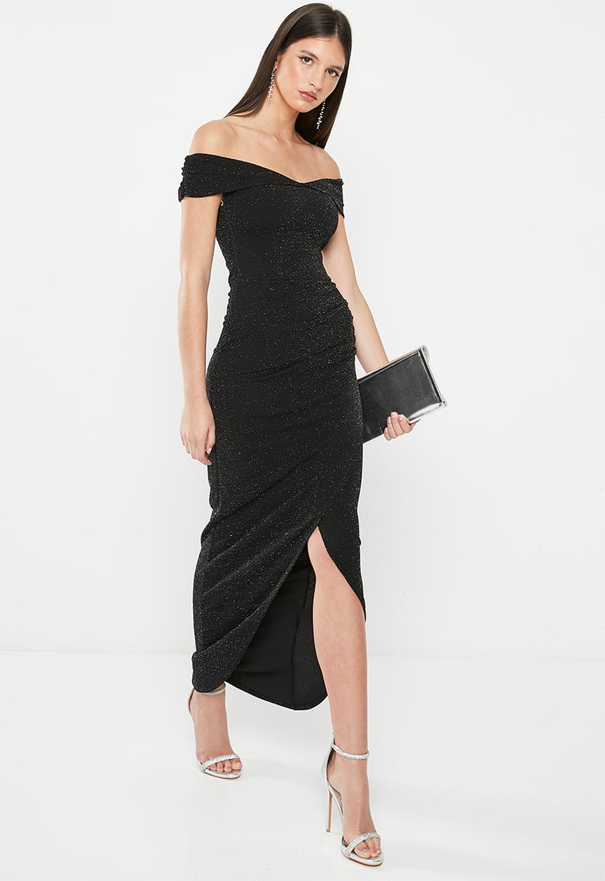 SISSY BOY - Less fear: bardot maxi with side gauging - black sparkle