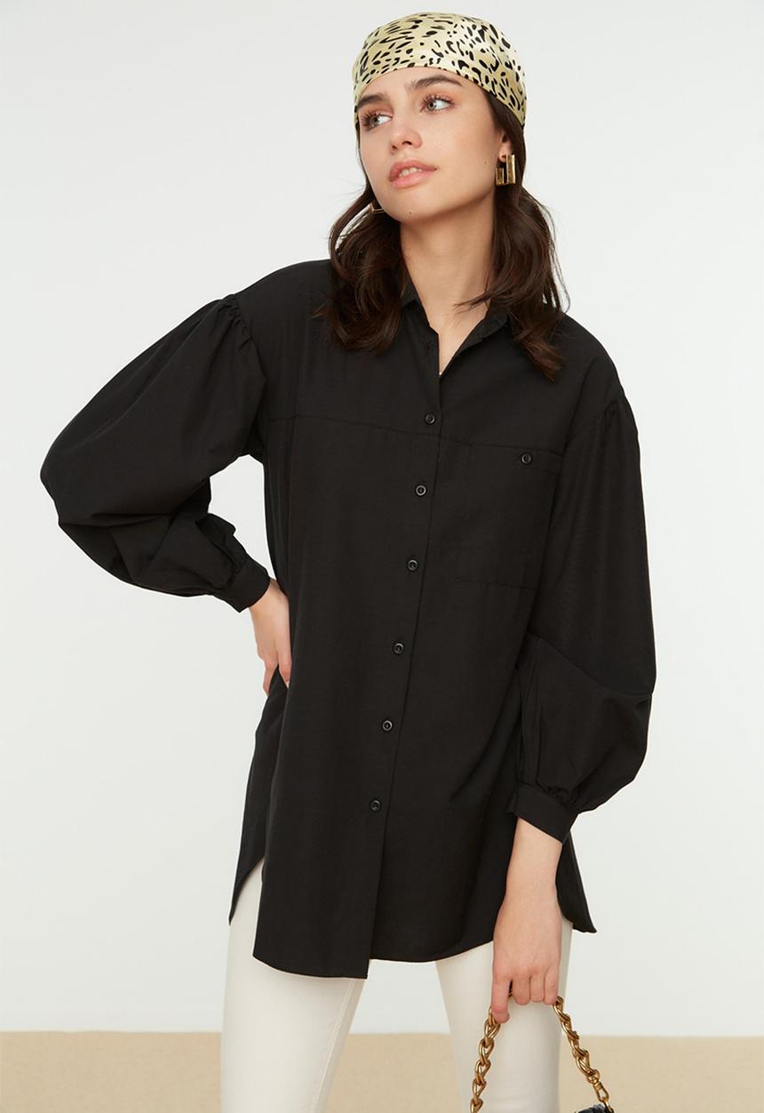 Trendyol - Modest balloon sleeve shirt - black
