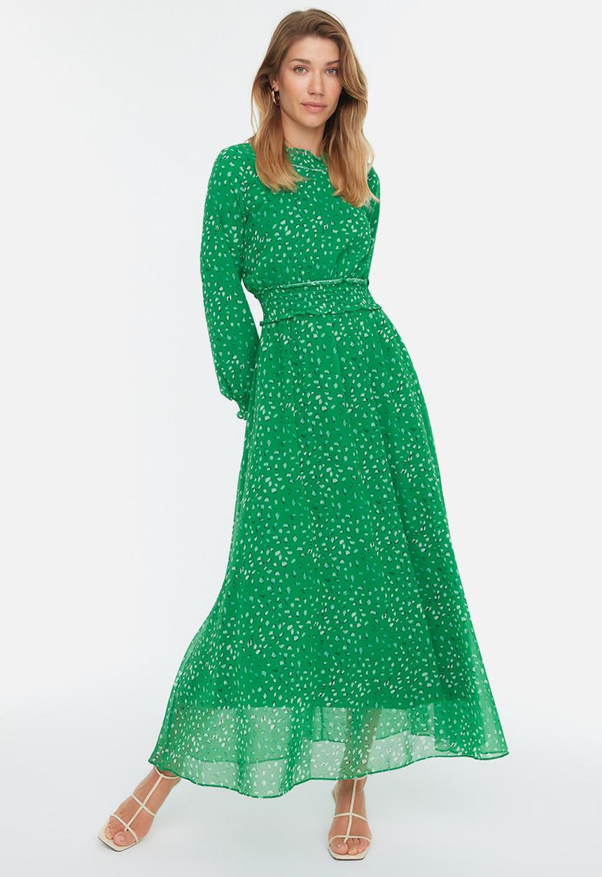 Trendyol - Modest frill collar maxi dress - green