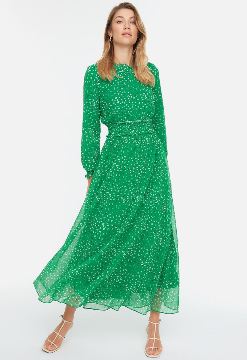 Trendyol - Modest frill collar maxi dress - green