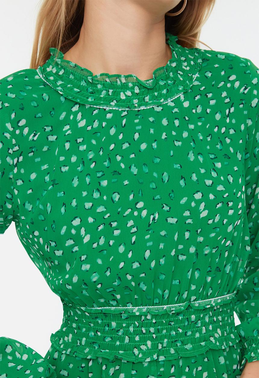Trendyol - Modest frill collar maxi dress - green