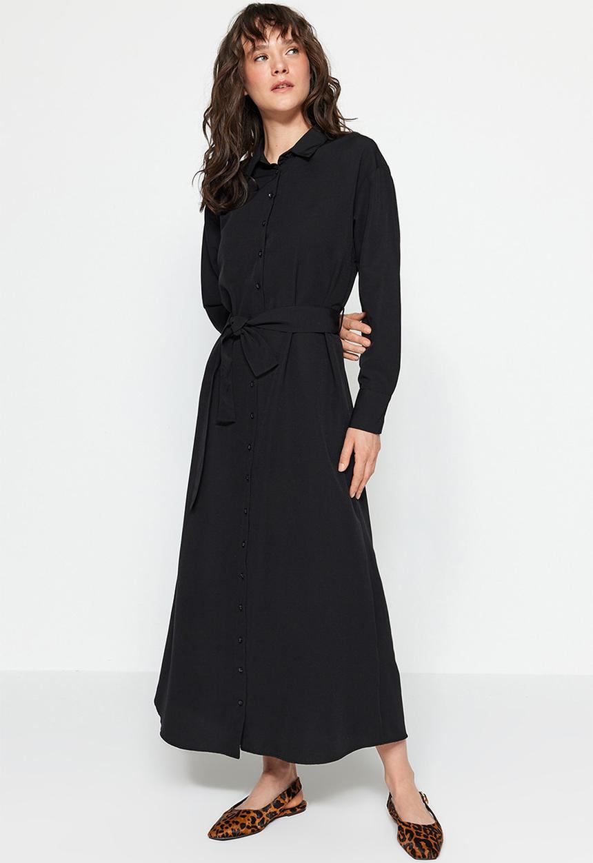 Trendyol - Modest maxi shirt dress - black