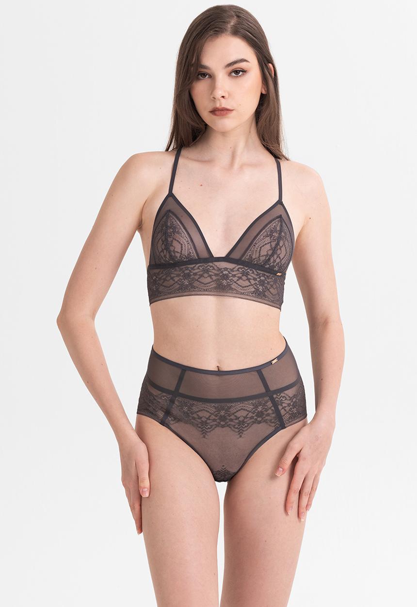 Janet Reger - Statement wildflower high waisted brief - graphite
