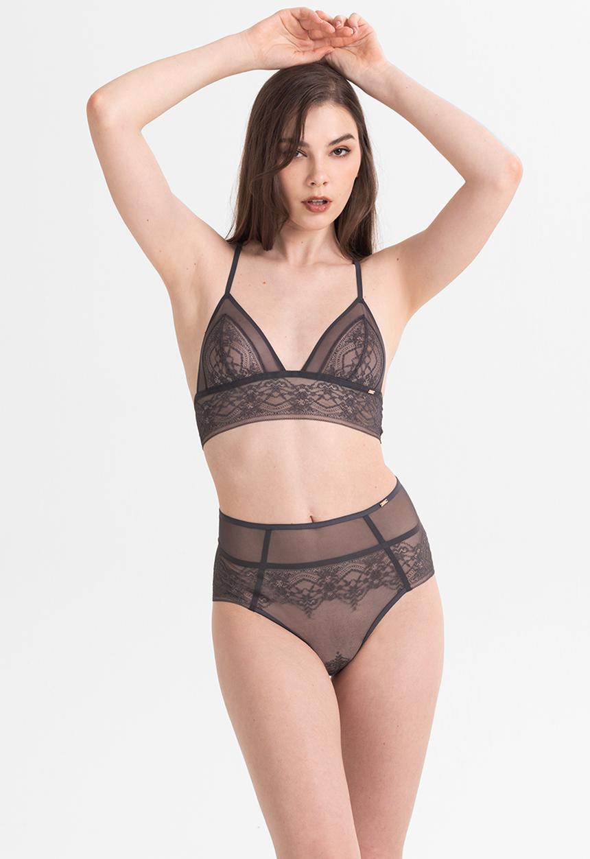 Janet Reger - Statement wildflower high waisted brief - graphite