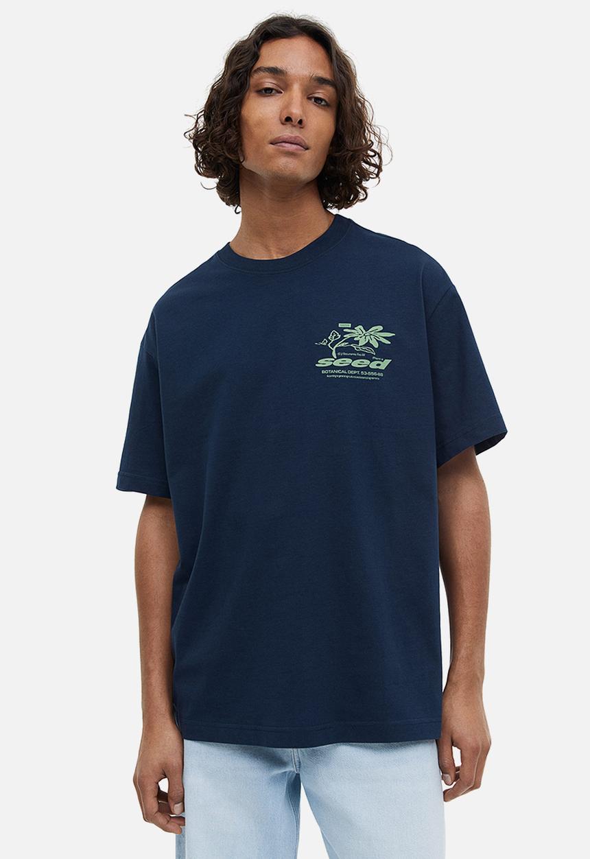 H&M - Relaxed fit printed T-shirt - dark blue/seed 