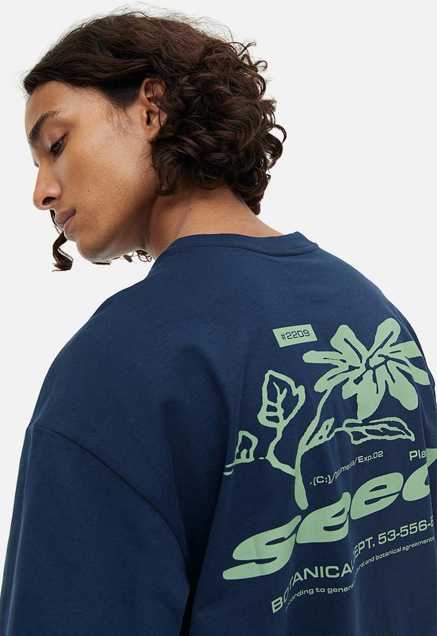 H&M - Relaxed fit printed T-shirt - dark blue/seed 