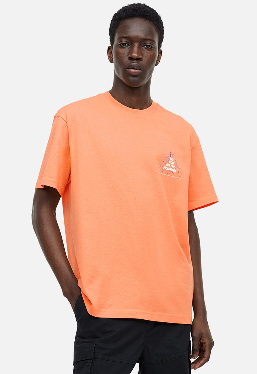 H&M - Relaxed fit printed T-shirt - orange/mountain