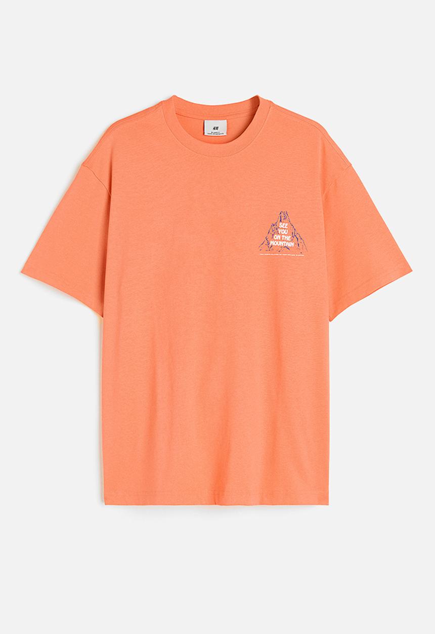 H&M - Relaxed fit printed T-shirt - orange/mountain
