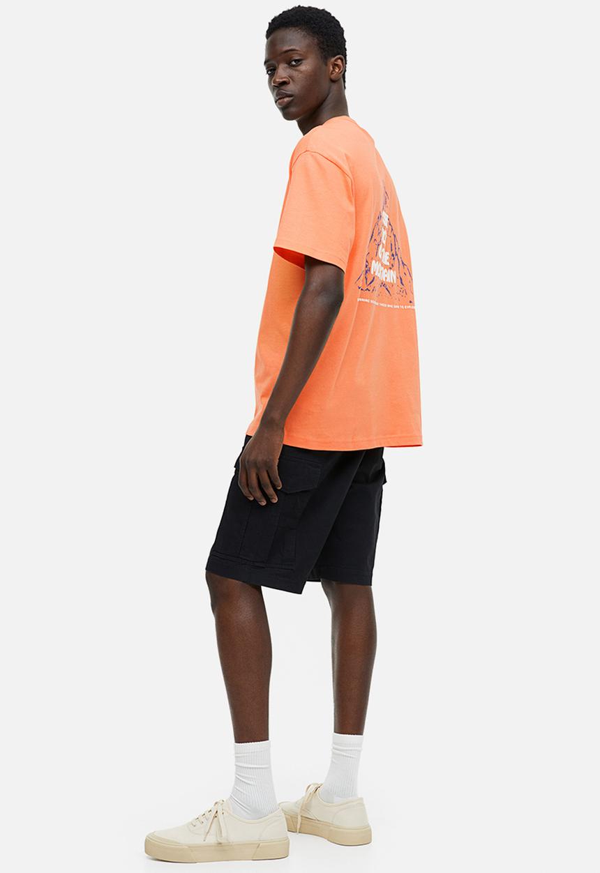 H&M - Relaxed fit printed T-shirt - orange/mountain