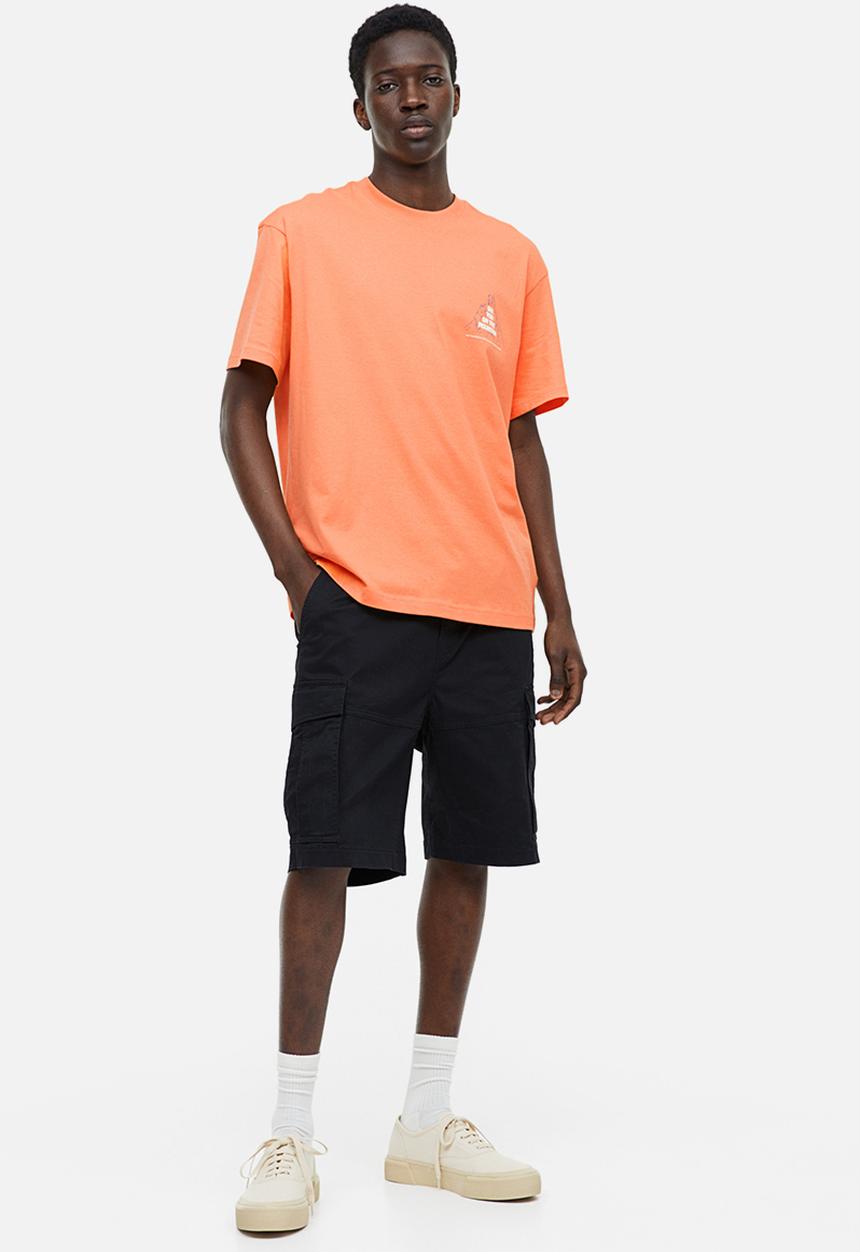 H&M - Relaxed fit printed T-shirt - orange/mountain