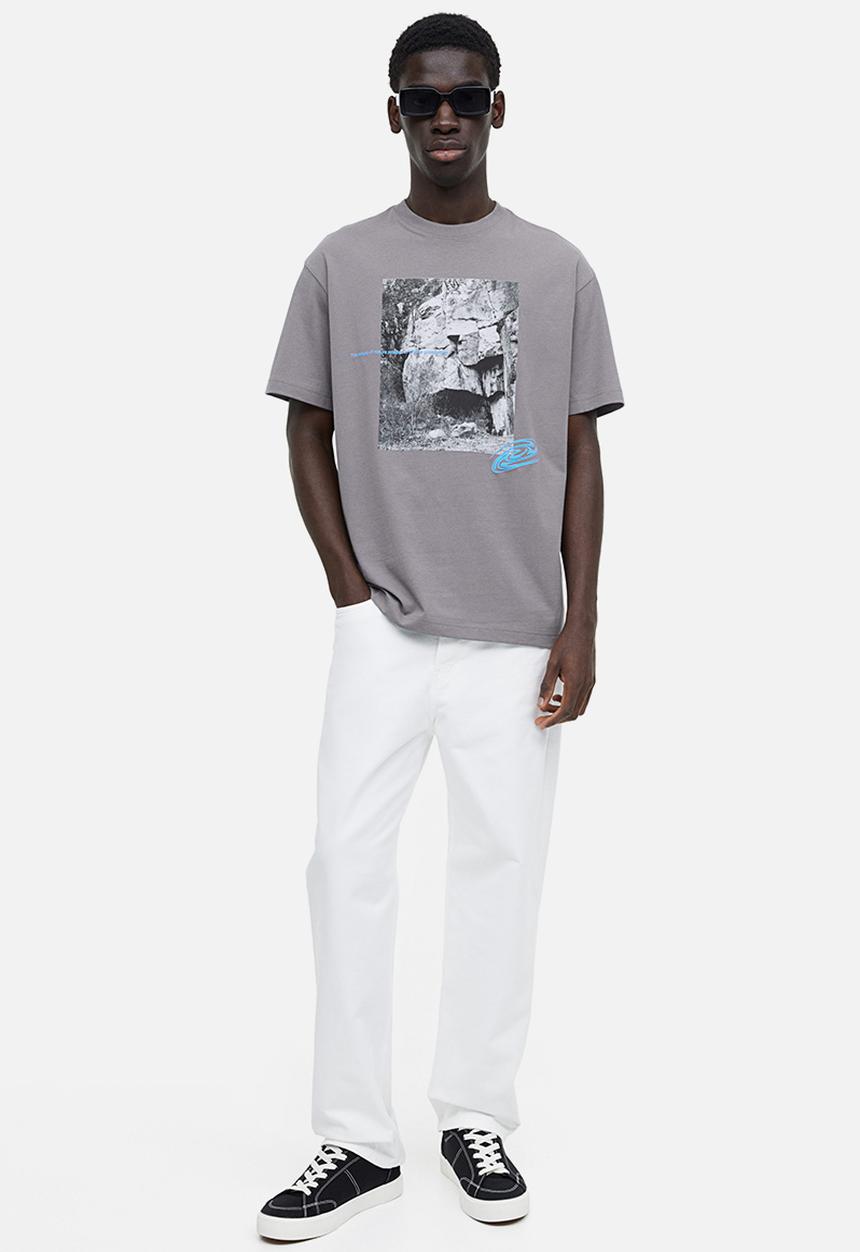 H&M - Relaxed fit printed T-shirt - grey 
