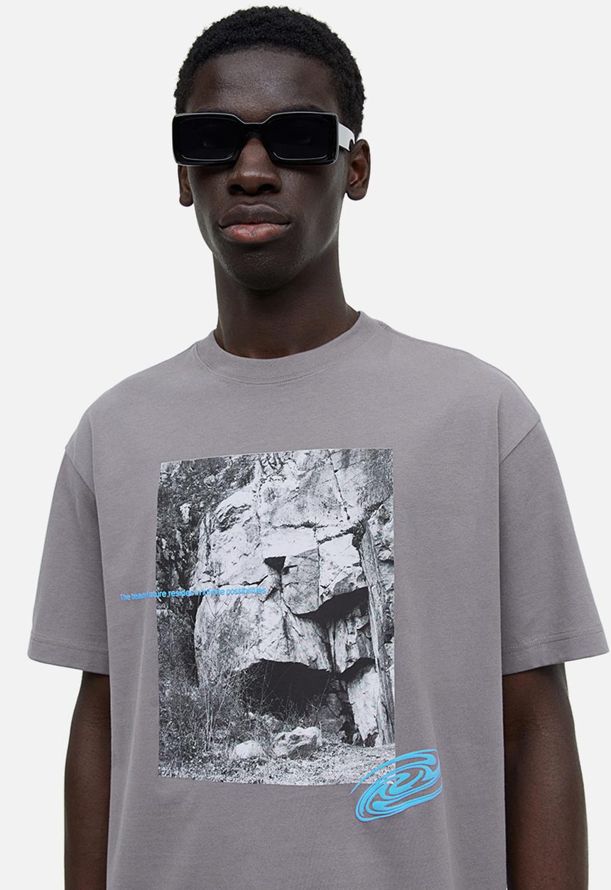 H&M - Relaxed fit printed T-shirt - grey 