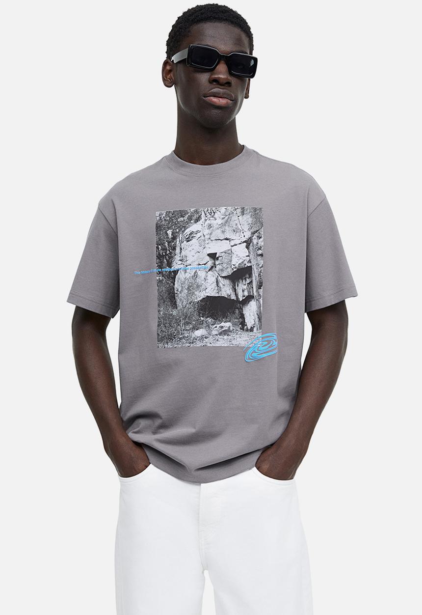 H&M - Relaxed fit printed T-shirt - grey 