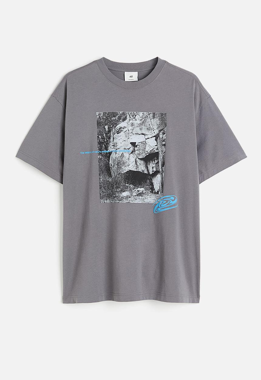 H&M - Relaxed fit printed T-shirt - grey 