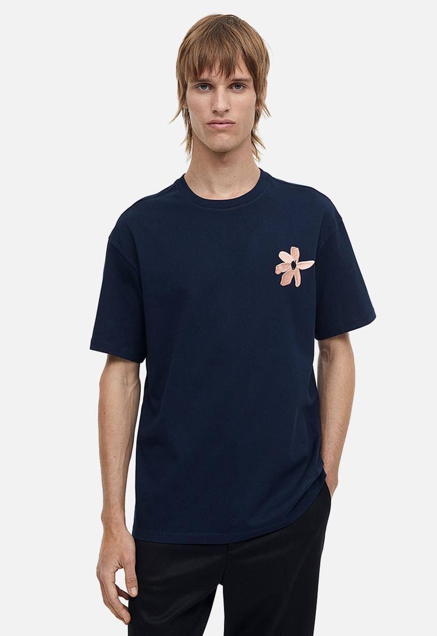 H&M - Relaxed fit printed T-shirt - dark blue/flower