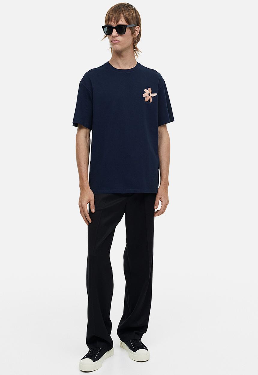 H&M - Relaxed fit printed T-shirt - dark blue/flower