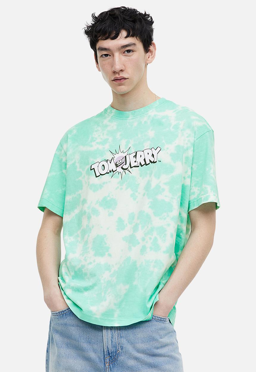 H&M - Relaxed fit printed T-shirt - mint green/tom and jerry 