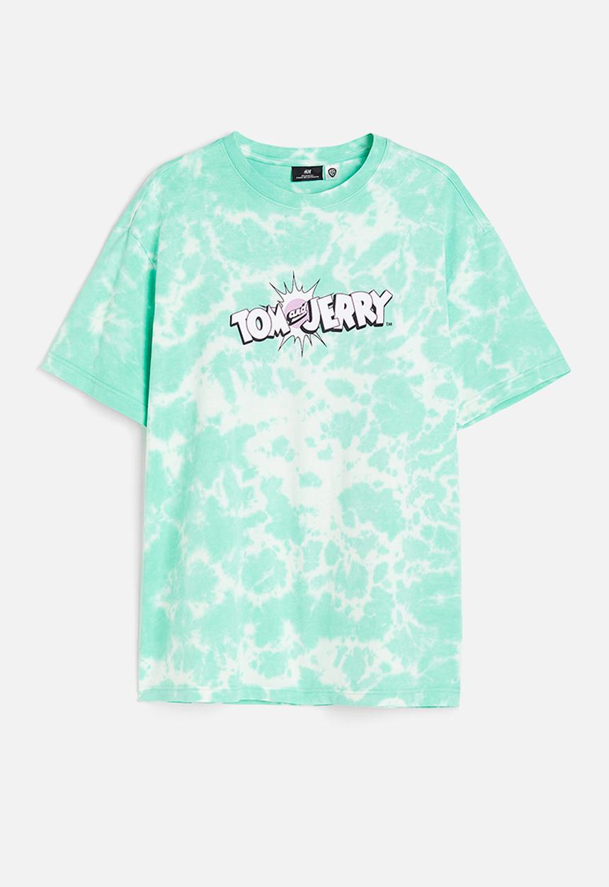H&M - Relaxed fit printed T-shirt - mint green/tom and jerry 