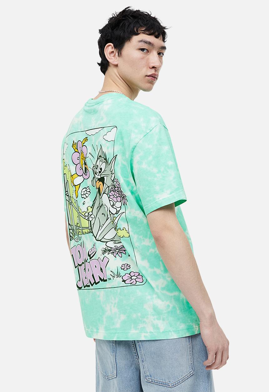 H&M - Relaxed fit printed T-shirt - mint green/tom and jerry 