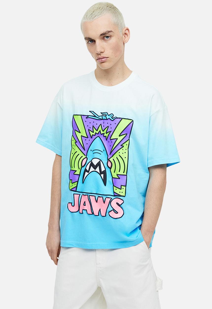 H&M - Relaxed fit printed T-shirt - light blue/jaws