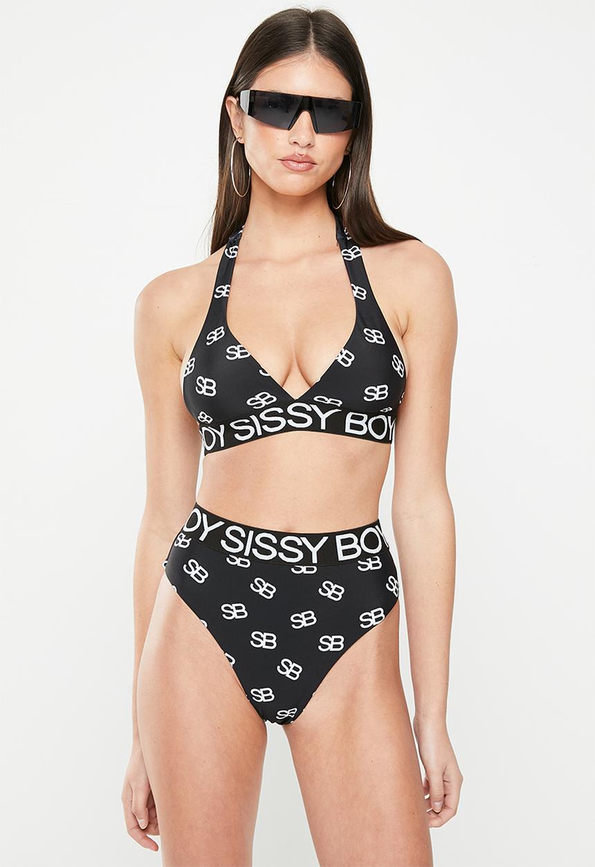 SISSY BOY - Dayna: all over branded bikini top - black / white