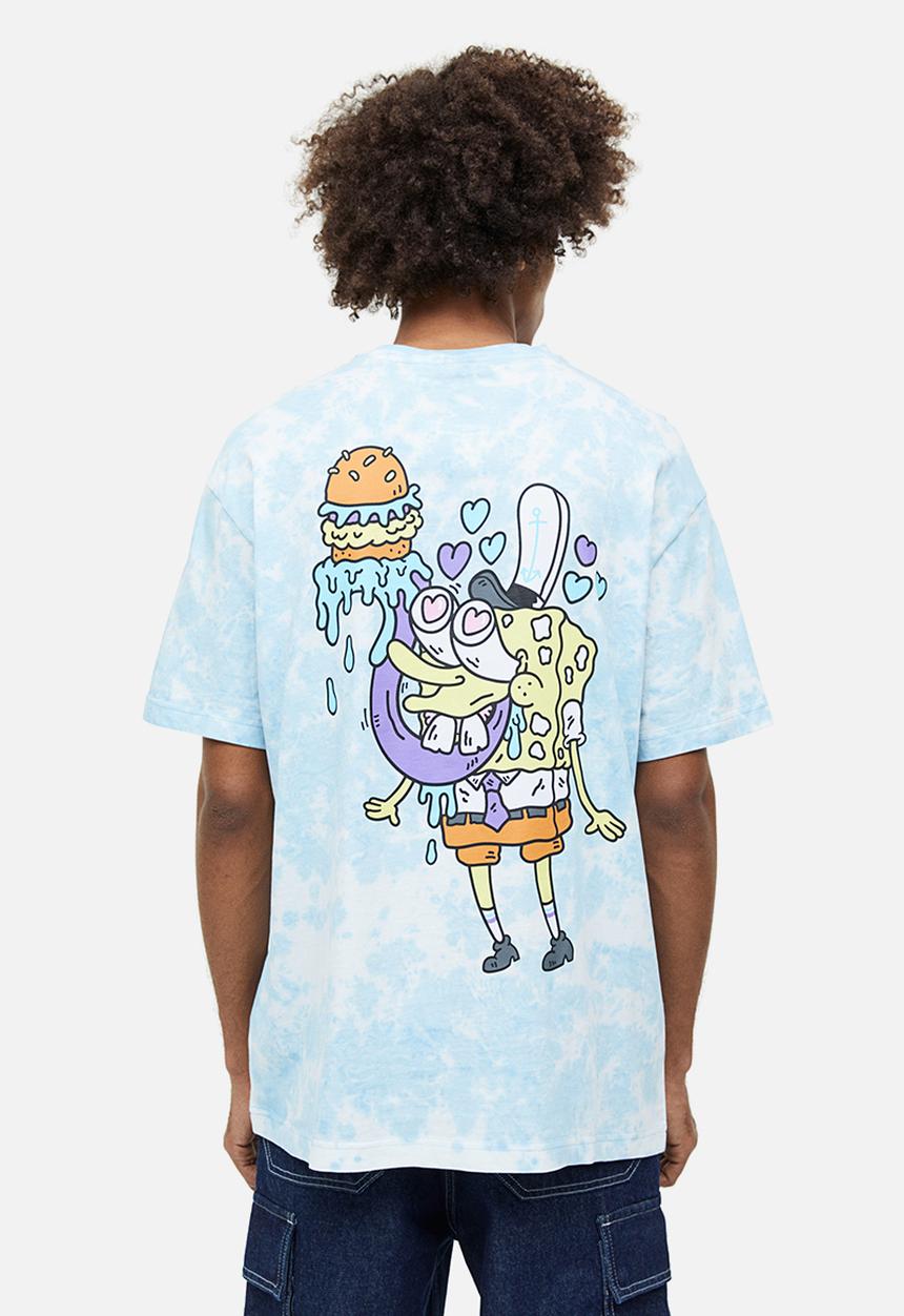 H&M - Relaxed fit printed T-shirt - light blue/spongebob